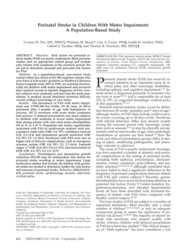 Perinatal Stroke in Children with Motor Impairment: a Population-Based Study