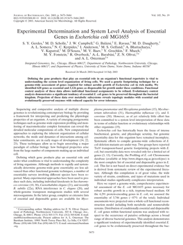 Experimental Determination and System Level Analysis of Essential Genes in Escherichia Coli MG1655 S