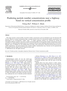 Predicting Particle Number Concentrations Near a Highway Based on Vertical Concentration Proﬁle Yifang Zhuã, William C