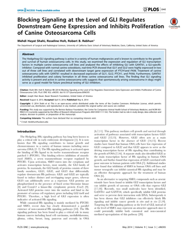 Blocking Signaling at the Level of GLI Regulates Downstream Gene Expression and Inhibits Proliferation of Canine Osteosarcoma Cells