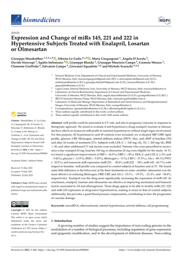 Expression and Change of Mirs 145, 221 and 222 in Hypertensive Subjects Treated with Enalapril, Losartan Or Olmesartan