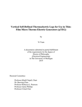 Vertical Self-Defined Thermoelectric Legs for Use in Thin- Film Micro Thermo Electric Generators (Μteg)