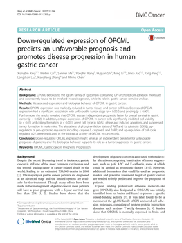 Down-Regulated Expression of OPCML Predicts an Unfavorable
