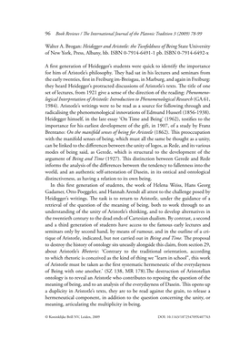 Walter A. Brogan: Heidegger and Aristotle: the Twofoldness of Being State University of New York, Press, Albany, Hb