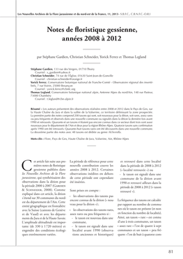 Notes De Floristique Gessienne, Années 2008 À 2012