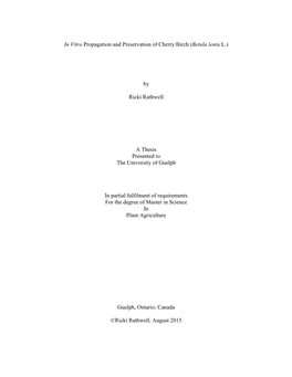 In Vitro Propagation and Preservation of Cherry Birch (Betula Lenta L.) By