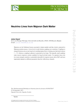 Neutrino Lines from Majoron Dark Matter