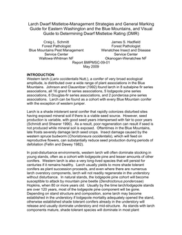 Larch Dwarf Mistletoe-Management Strategies and General Marking