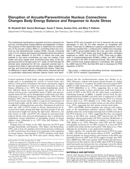 Disruption of Arcuate/Paraventricular Nucleus Connections Changes Body Energy Balance and Response to Acute Stress