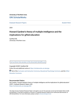 Howard Gardner's Theory of Multiple Intelligence and the Implications for Gifted Education