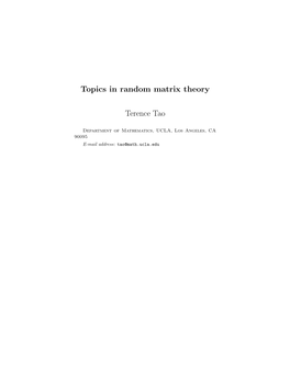 Topics in Random Matrix Theory Terence