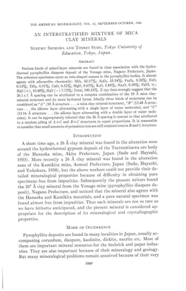 AN INTERSTRATIFIED MIXTURE of MICA CLAY MINERALS Susuuu Snrnooeanp Tosnro Suoo,Tokyo Uniaersityof Etlucation,T Okyo,J Apan