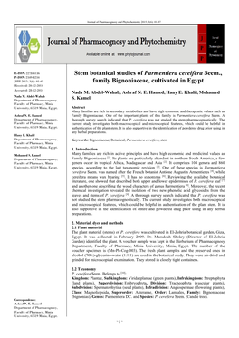 Stem Botanical Studies of Parmentiera Cereifera Seem., Family