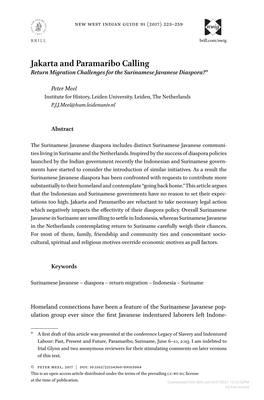 Downloaded from Brill.Com10/01/2021 12:33:02PM Via Free Access 224 Meel Sia and Settled in Suriname in 1890