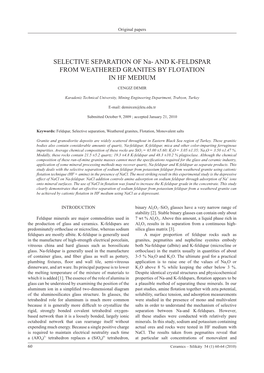 SELECTIVE SEPARATION of Na- and K-FELDSPAR from WEATHERED GRANITES by FLOTATION in HF MEDIUM