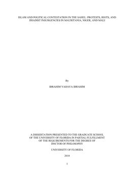 Islam and Political Contestation in the Sahel: Protests, Riots, and Jihadist Insurgencies in Mauritania, Niger, and Mali