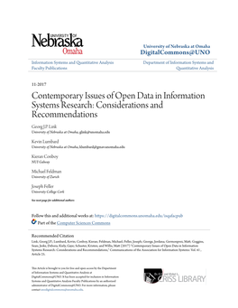 Contemporary Issues of Open Data in Information Systems Research: Considerations and Recommendations Georg J.P