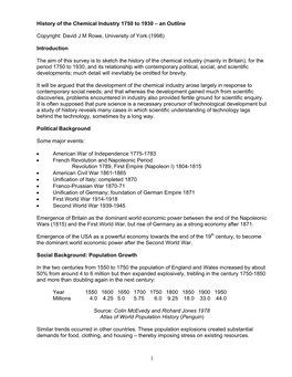 History of the Chemical Industry, 1750 to 1930