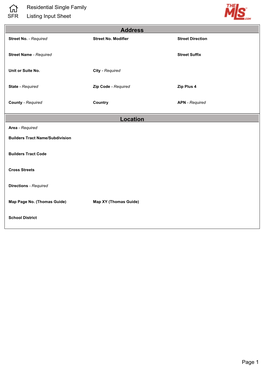 Residential Single Family SFR Listing Input Sheet