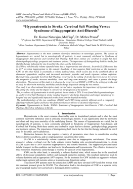 “Hyponatremia in Stroke: Cerebral Salt Wasting Versus Syndrome of Inappropriate Anti-Diuresis”