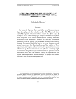 A Crossroads in Time: the Implications of Intersectionality and #Metoo for Sexual Harassment Law