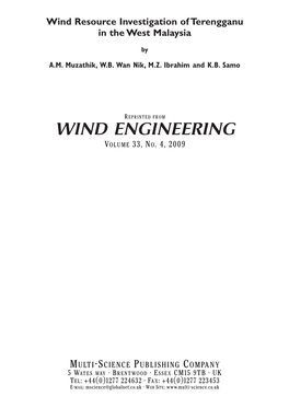 Wind Resource Investigation of Terengganu in the West Malaysia
