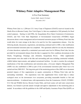 Whitney Point Adaptive Management Plan a Five�Year Summary Luanne Steffy, Aquatic Ecologist December 2013