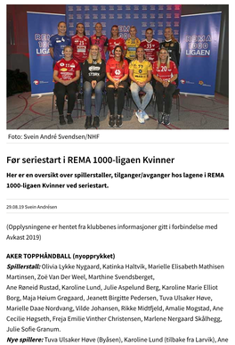 Før Seriestart I REMA 1000-Ligaen Kvinner