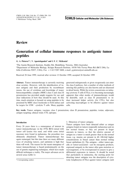 Review Generation of Cellular Immune Responses to Antigenic Tumor