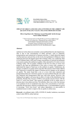 Abstract Ambient Air in the Urban Area Normally Is More Polluted Than Less