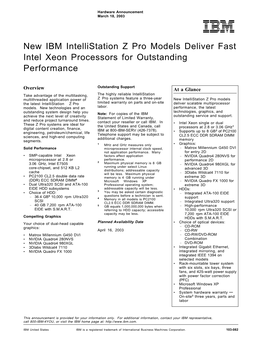 New IBM Intellistation Z Pro Models Deliver Fast Intel Xeon Processors for Outstanding Performance