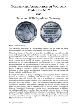 Medallion No 7 1960 Burke and Wills Expedition Centenary