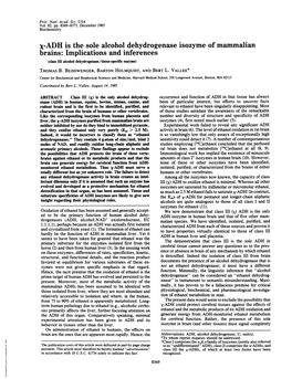 X-ADH Is the Sole Alcohol Dehydrogenase Isozyme of Mammalian Brains: Implications and Inferences (Class III Alcohol Dehydrogenase/Tissue-Specific Enzyme) THOMAS B