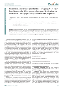 Mammalia, Rodentia, Sigmodontinae Wagner, 1843: New Locality Records, Filling Gaps and Geographic Distribution Maps from La Rioja Province, Northwestern Argentina