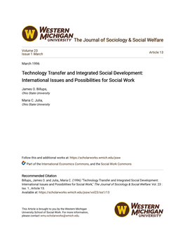 Technology Transfer and Integrated Social Development: International Issues and Possibilities for Social Work