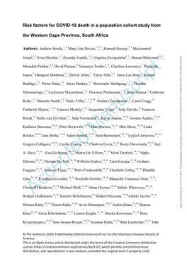 Risk Factors for COVID-19 Death in a Population Cohort Study from the Western Cape Province, South Africa