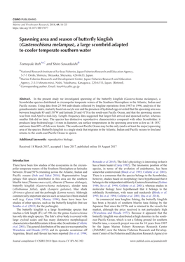 Spawning Area and Season of Butterfly Kingfish (Gasterochisma Melampus), a Large Scombrid Adapted to Cooler Temperate Southern Water