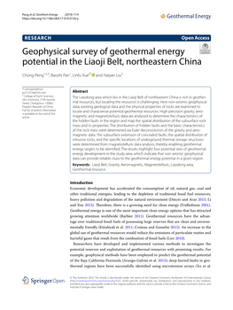 Geophysical Survey of Geothermal Energy Potential in the Liaoji Belt, Northeastern China