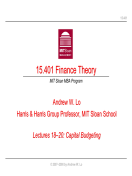 15.401 Finance Theory I, Capital Budgeting