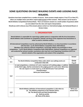 Some Questions on Race Walking Events and Judging Race Walkers