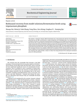 Biobutanol Recovery from Model Solutions/Fermentation Broth Using Tripotassium Phosphate