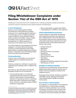 Filing Whistleblower Complaints Under Section 11(C) of the OSH Act of 1970