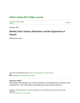 Monkey Trials: Science, Defamation, and the Suppression of Dissent