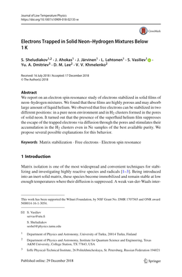 Electrons Trapped in Solid Neon–Hydrogen Mixtures Below 1K