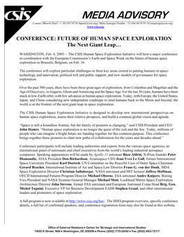 CONFERENCE: FUTURE of HUMAN SPACE EXPLORATION the Next Giant Leap…