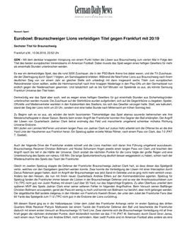 Eurobowl: Braunschweiger Lions Verteidigen Titel Gegen Frankfurt Mit 20:19