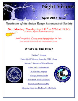 April 2016 BRAS Newsletter