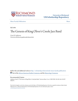 The Genesis of King Oliver's Creole Jazz Band Gene H