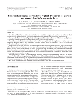 Site Quality Influence Over Understory Plant Diversity in Old-Growth and Harvested Nothofagus Pumilio Forest E