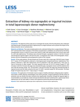 Extraction of Kidney Via Suprapubic Or Inguinal Incision in Total Laparoscopic Donor Nephrectomy
